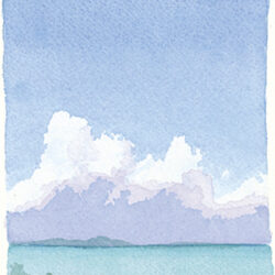 Watercolor of Exuma, Bahamas, "Clouds from Goat Cay" by Jane Chermayoff